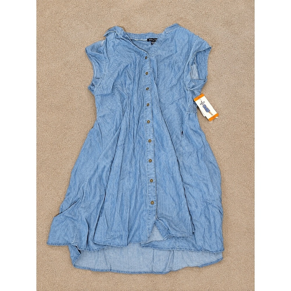 Nautica Jeans Womens XXL Light Blue Chambray Button Front A-Line Dress NWT